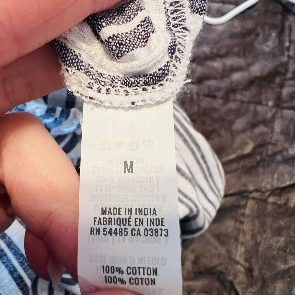 Aerie 100% Cotton Jumpsuit Striped Blue White Strapless Bow Tie Front Medium - Picture 7 of 11